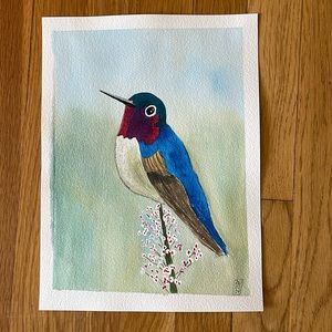 Original 9x12 watercolor hummingbird